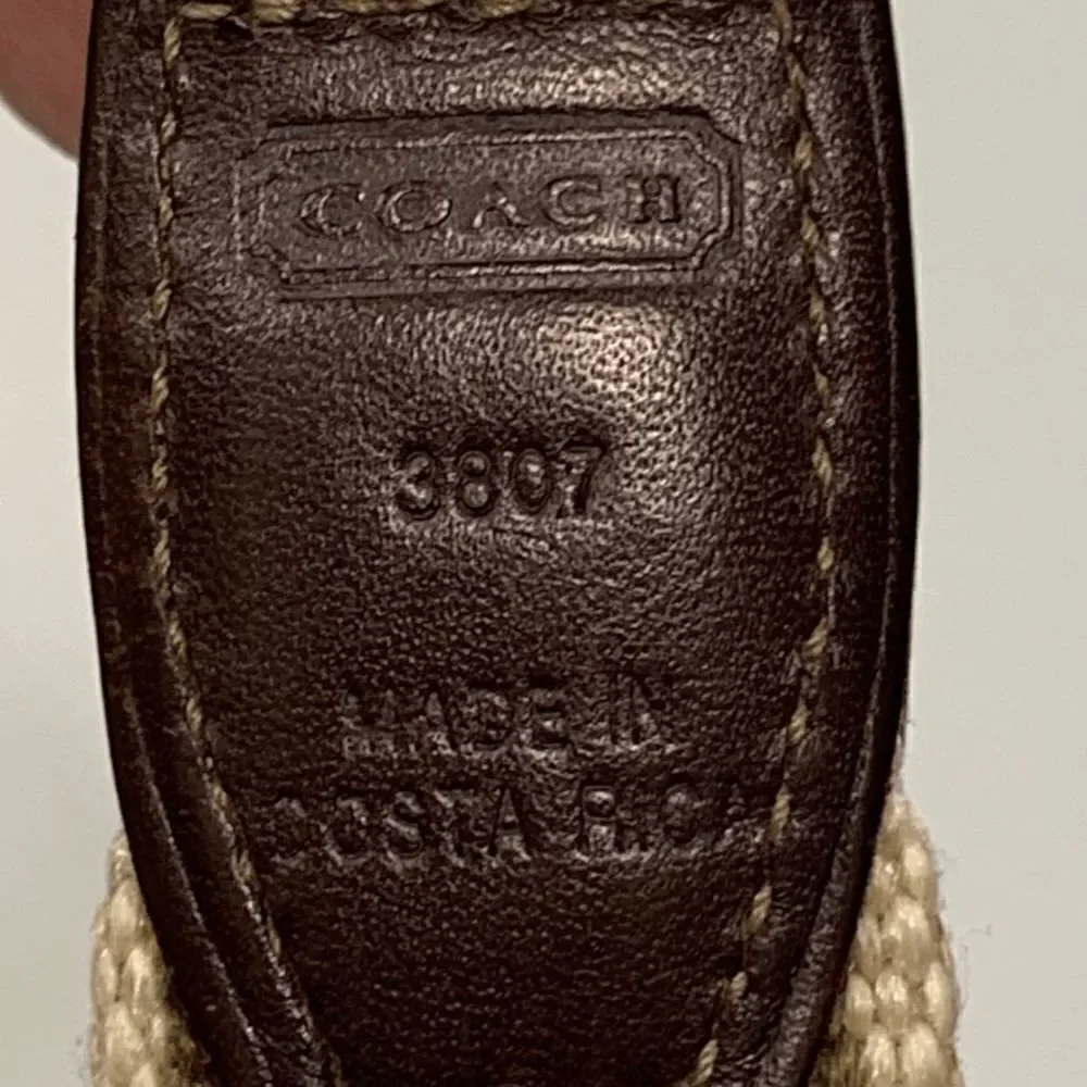Coach Brown Leather and Army Green Cream Nylon Belt